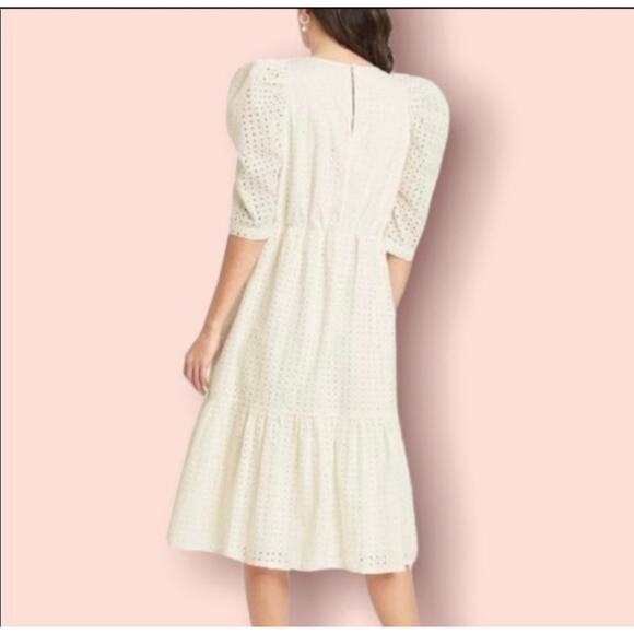 A New Day White Eyelet Summer Dress Tiered Puff Sleeve XL Fairy Romantic Wedding - Picture 3 of 11